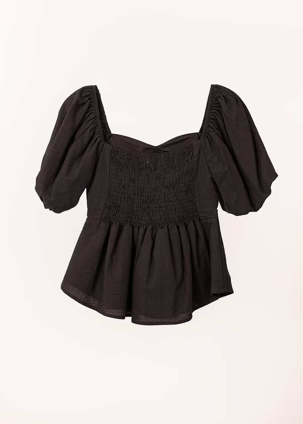 Flair Sweetheart Puffy Sleeve Top in Black