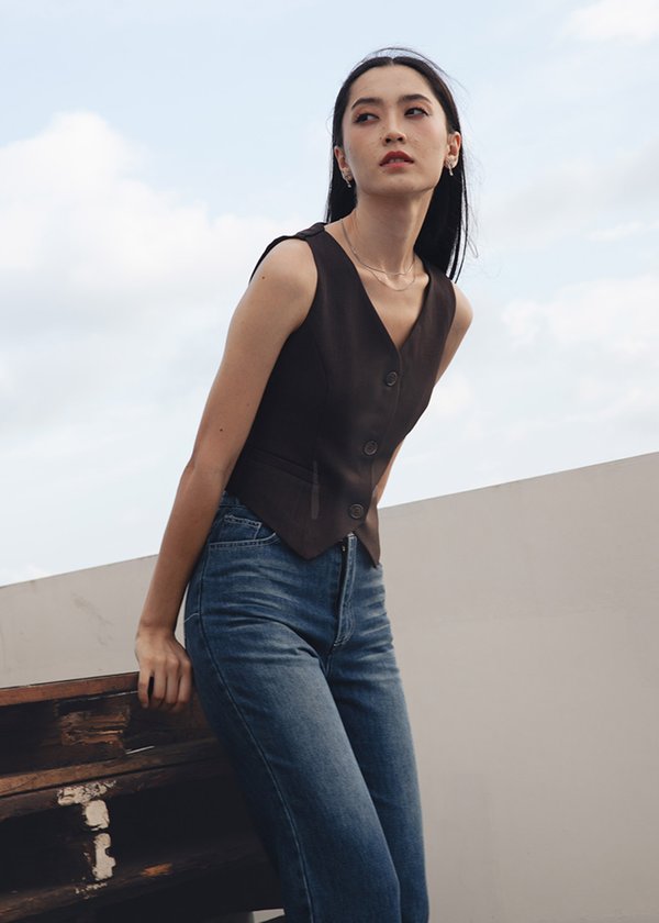 Accent Buckle Vest Top in Brunette Brown