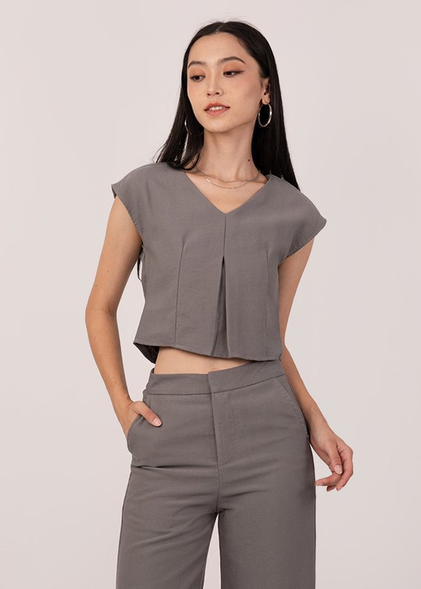 Workday Linen Boxy Top in Grey