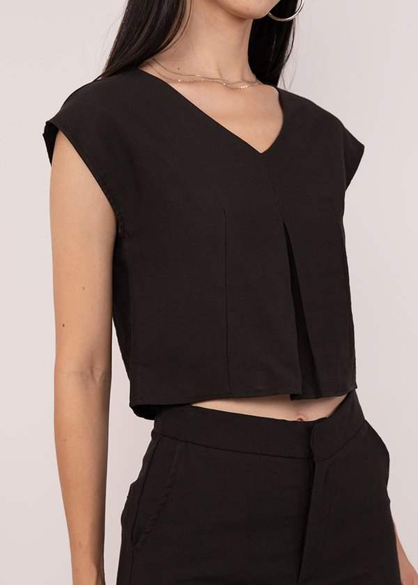 Workday Linen Boxy Top in Black