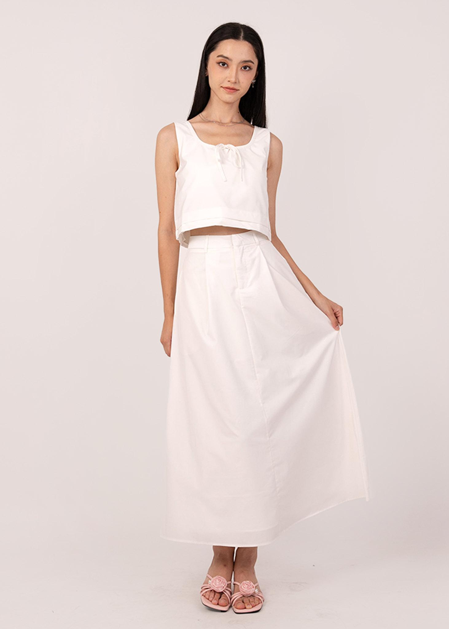 Aria Midi Skirt in White | 6STYLE