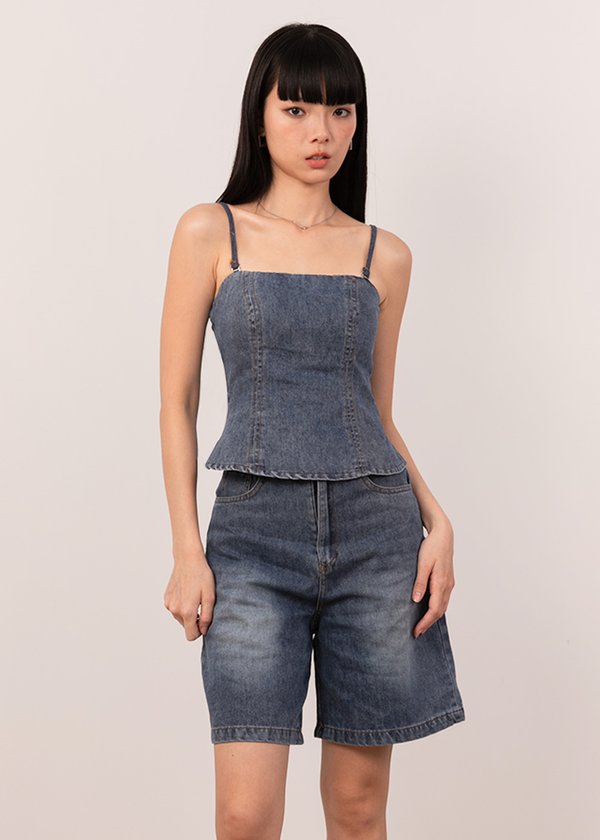 Jennie Denim Peplum Top in Denim Blue