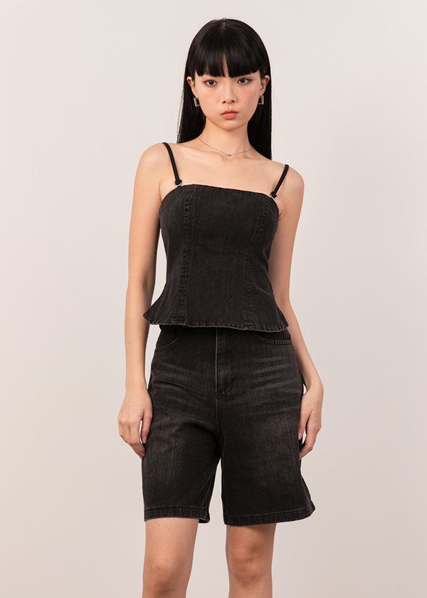 Jennie Denim Peplum Top in Black
