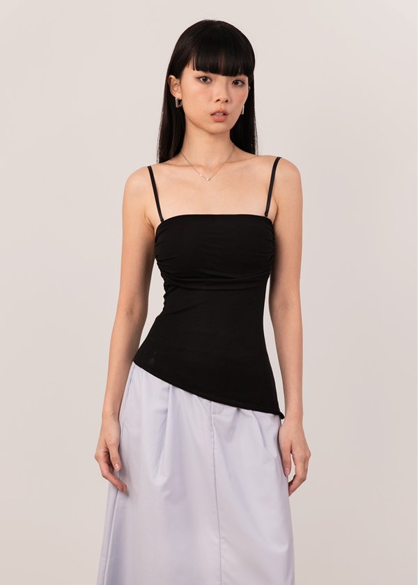 Rhea Asymmetrical Ruched Top in Black