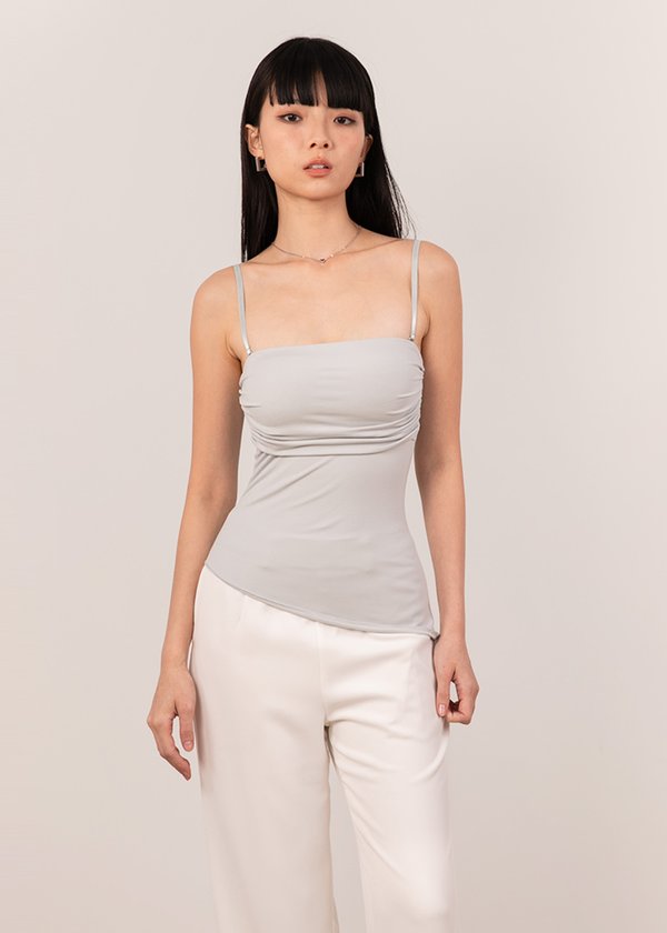 Rhea Asymmetrical Ruched Top in Ice Blue