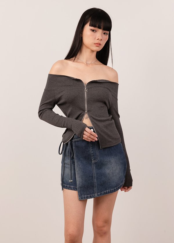 Lullaby Soft 2 Way Zipper Cardigan in Charcoal Grey
