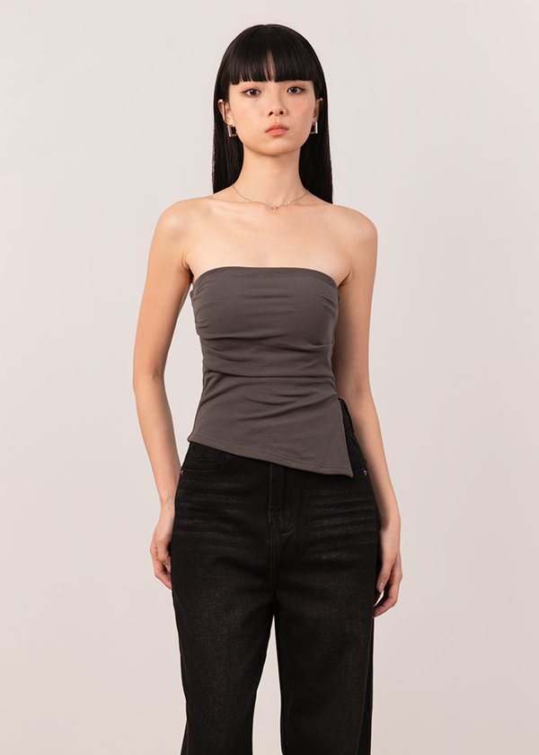 Solid As Always Asymmetrical Top in Charcoal Grey