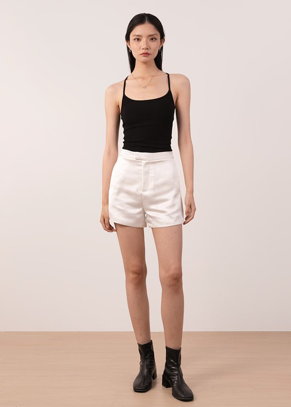 Nova Satin Highwaisted Shorts in White