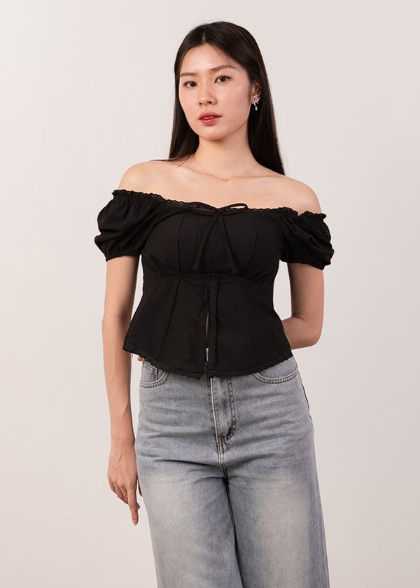 Moonbeam Puffy Sleeve Top in Black