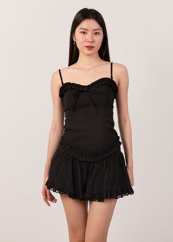 Contour Ruffles Corset Top in Black