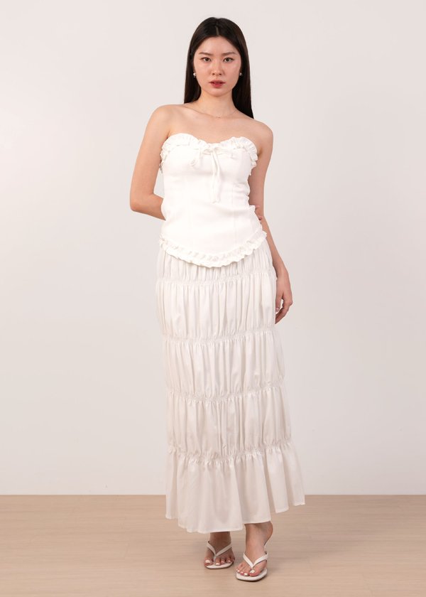 Swirl Tiered Maxi Skirt in White
