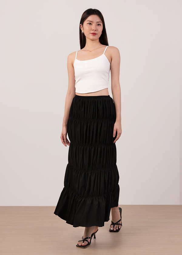 Swirl Tiered Maxi Skirt in Black