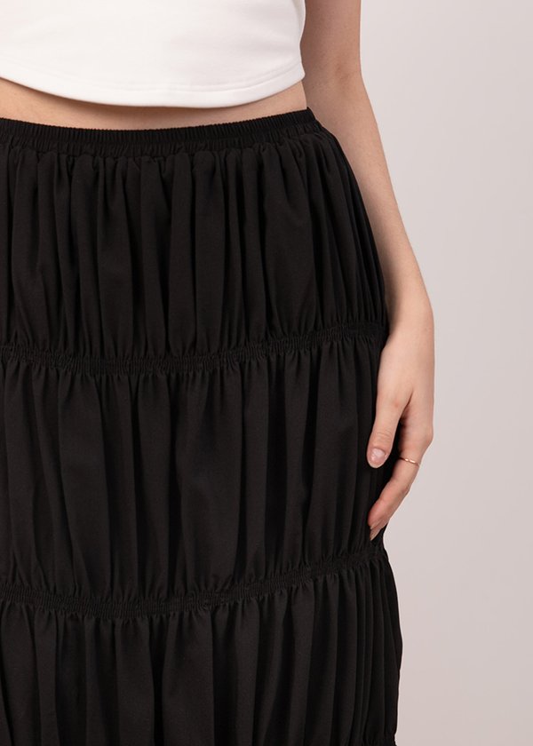 Swirl Tiered Maxi Skirt in Black