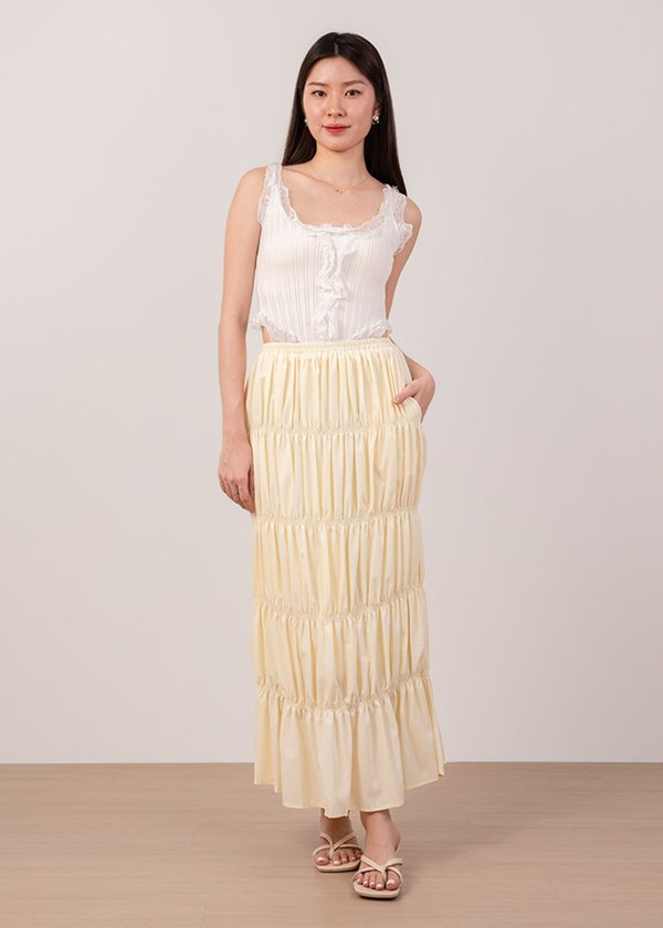 Swirl Tiered Maxi Skirt in Soft Yellow