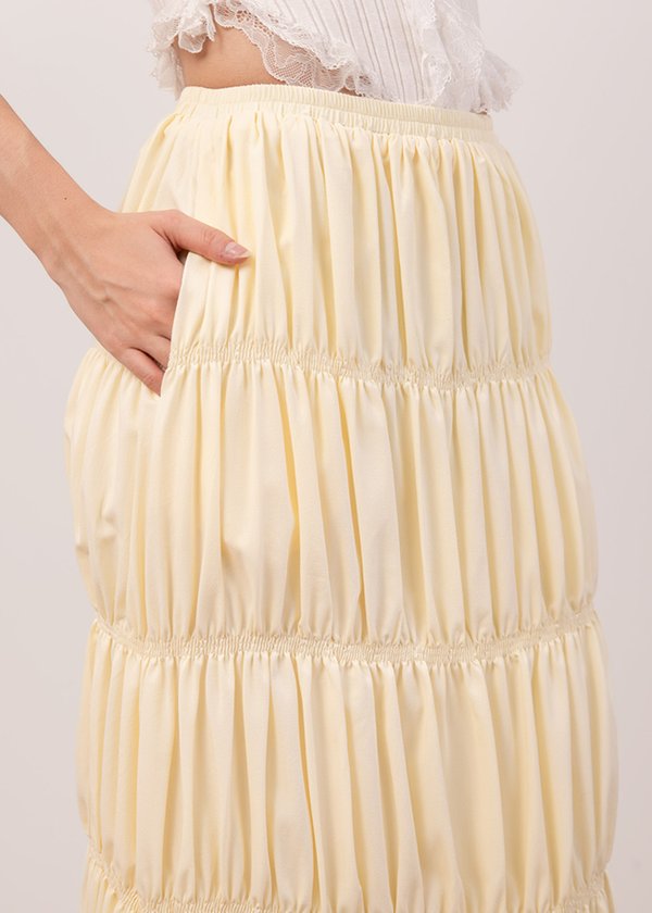 Swirl Tiered Maxi Skirt in Soft Yellow