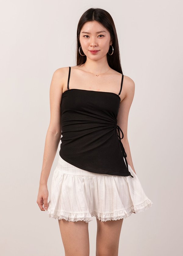 Thea Asymmetrical Ruched Top in Black