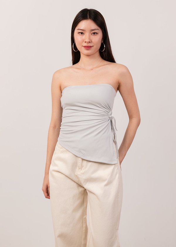 Thea Asymmetrical Ruched Top in Ice Blue