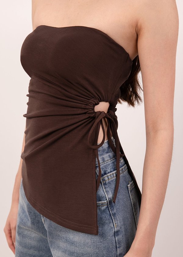 Thea Asymmetrical Ruched Top in Espresso Brown
