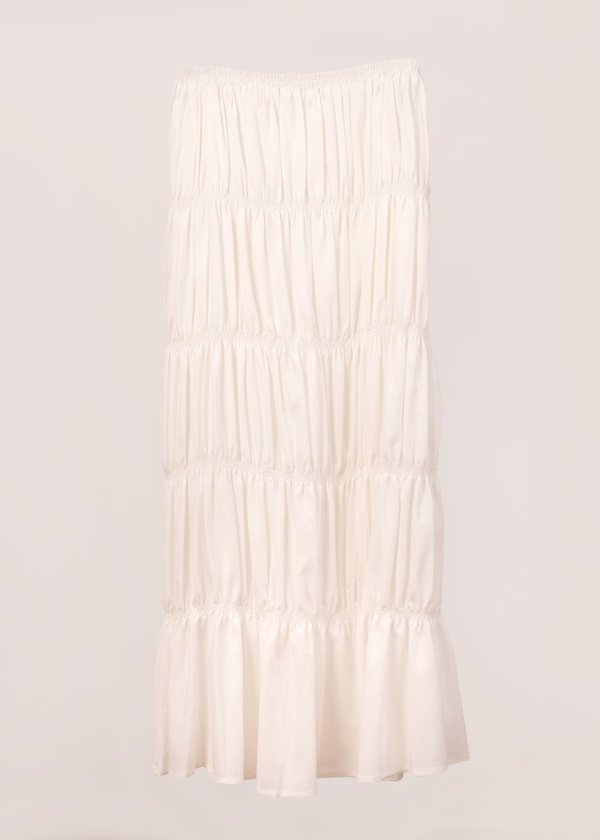 Swirl Tiered Maxi Skirt in White