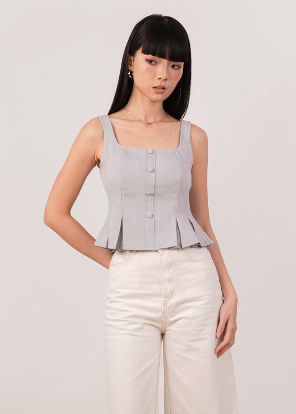 Mira Pleated Peplum Top in Slate Grey
