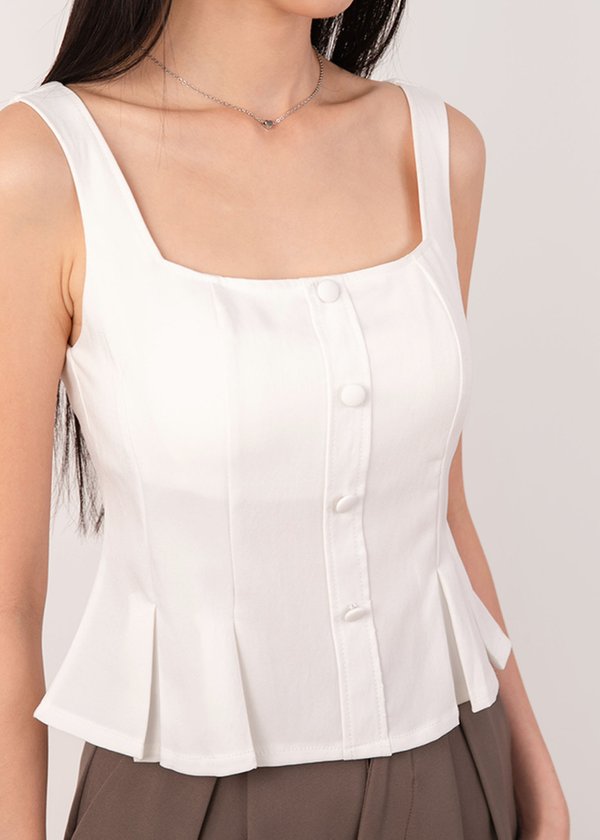 Mira Pleated Peplum Top in White