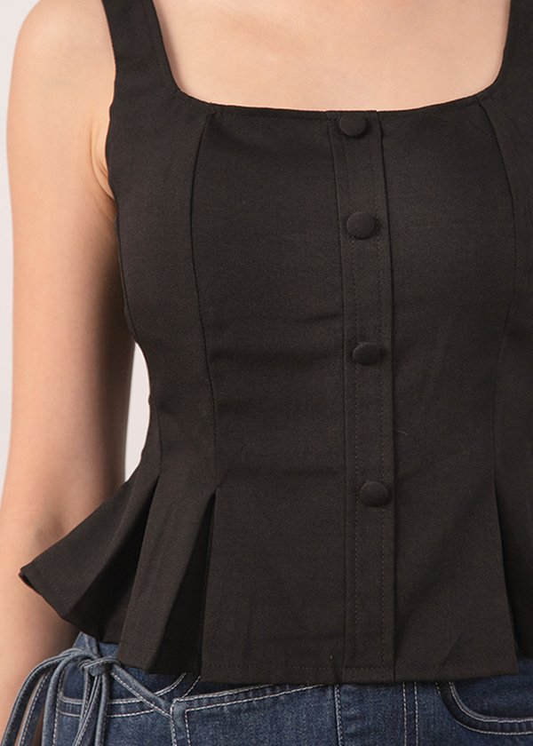 Mira Pleated Peplum Top in Black