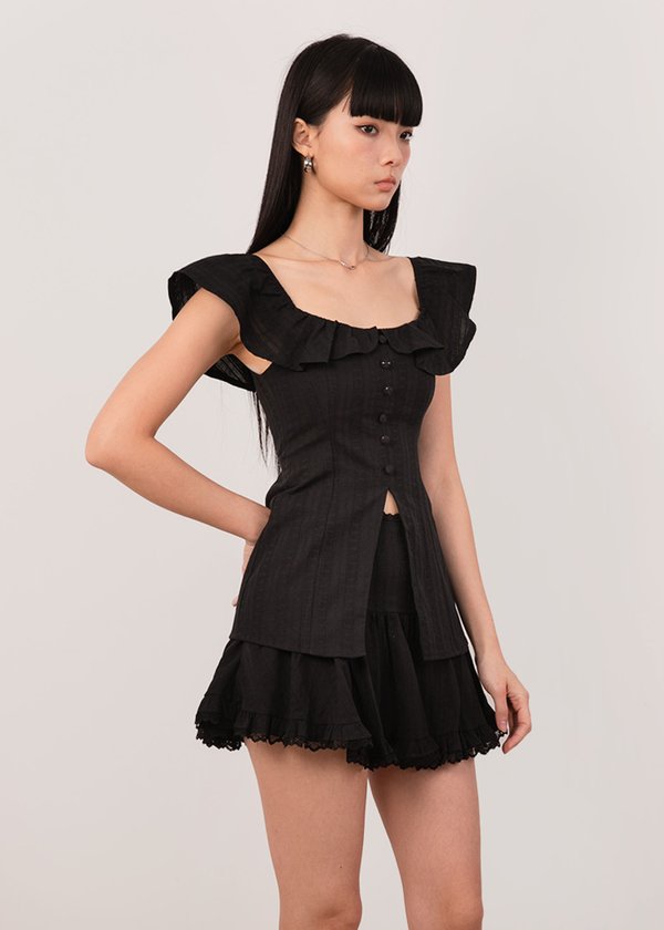 Layla Ruffles Longline Top in Black
