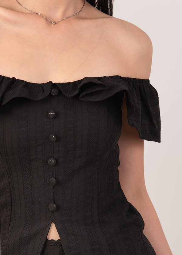 Layla Ruffles Longline Top in Black