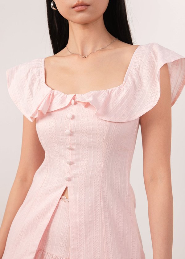 Layla Ruffles Longline Top in Baby Pink