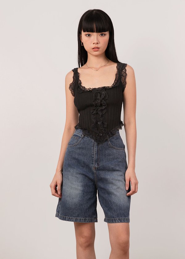 Vienna Ruffles Corset Top in Black