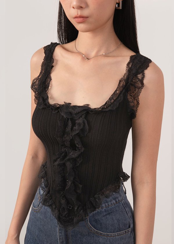Vienna Ruffles Corset Top in Black