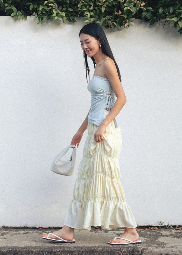 Swirl Tiered Maxi Skirt in Soft Yellow