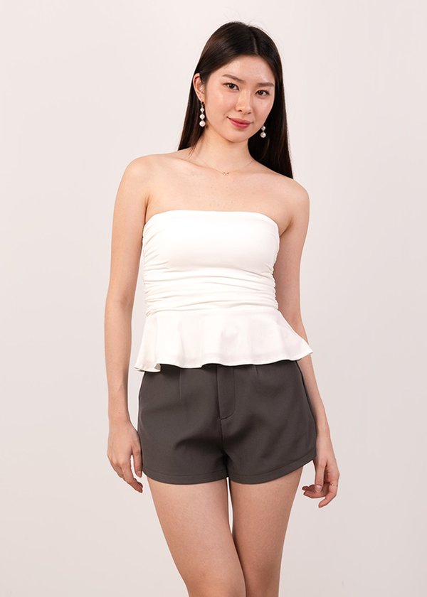 Dewy Ruched Peplum Top in White