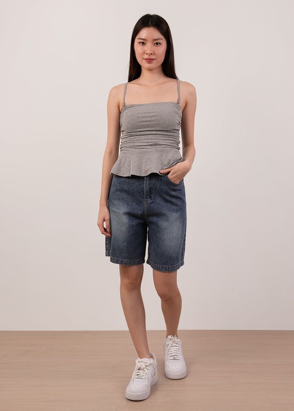 Dewy Ruched Peplum Top in Heather Grey