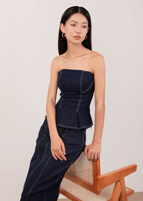 Stonewash Denim Top in Navy