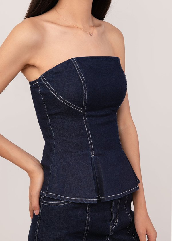 Stonewash Denim Top in Navy