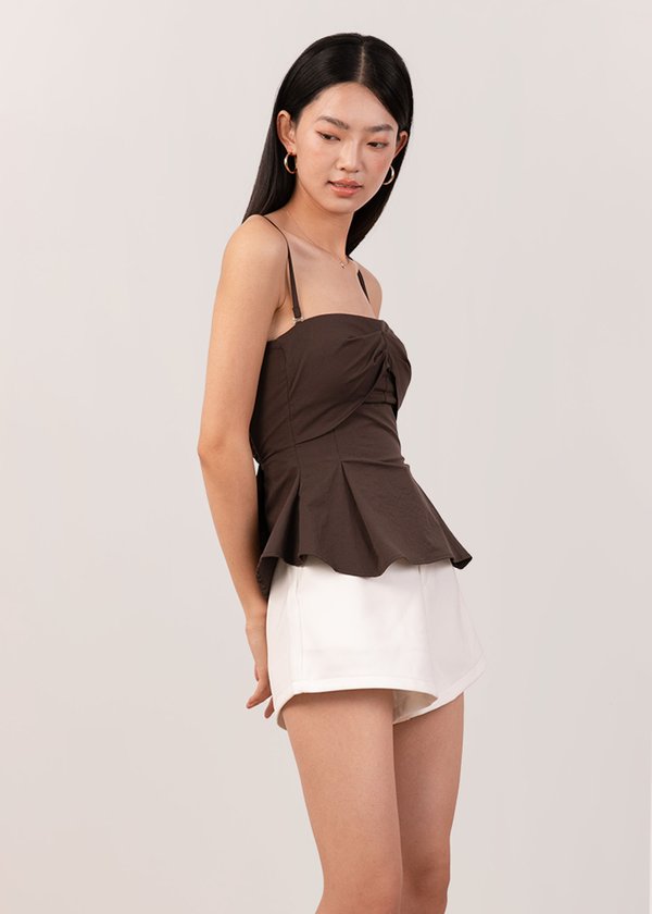 Knotline Pleated Top in Coffee Brown