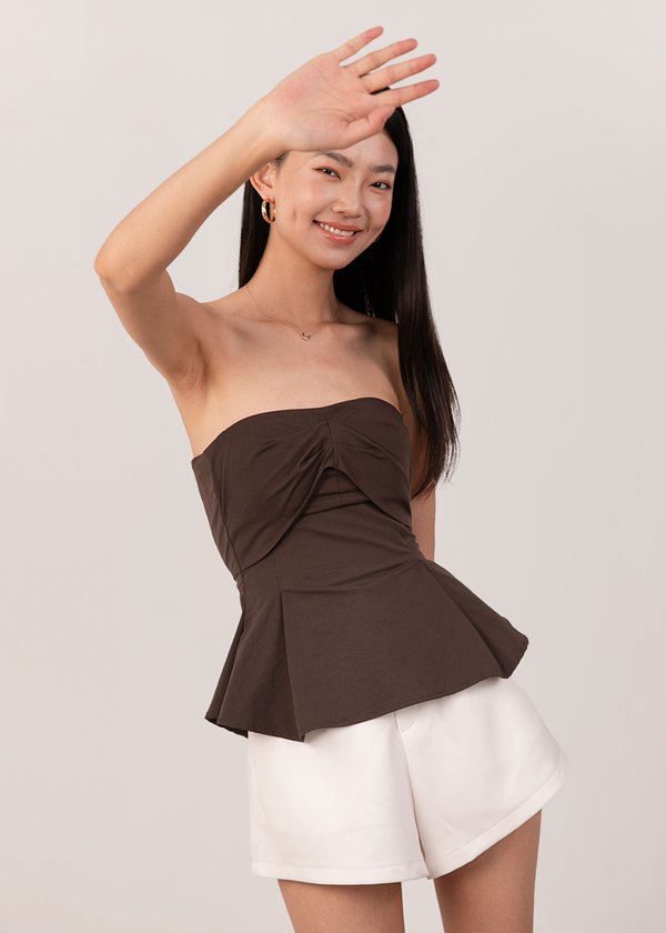 Knotline Pleated Top in Coffee Brown