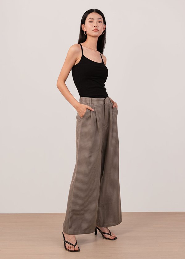 Pinstripe Pop Pants in Olive Brown