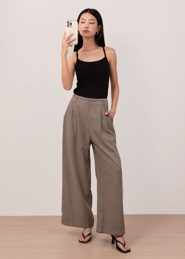 Pinstripe Pop Pants in Olive Brown