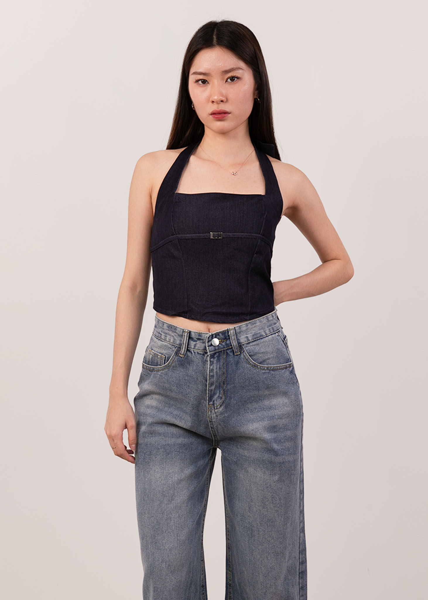 Game Girl Halter Top in Midnight Denim | 6STYLE