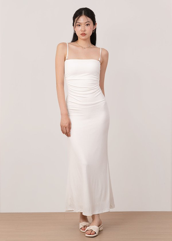 Ultra Soft Ruched Maxi Dress in White