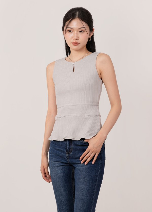 Kora Ribbed Reversible Top in Light Grey