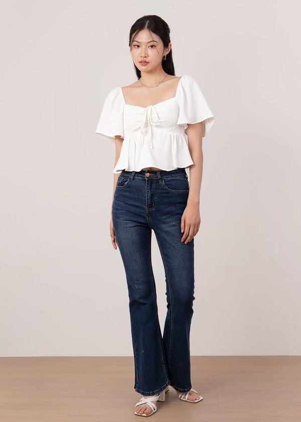 Faye Flutter Babydoll Top in White
