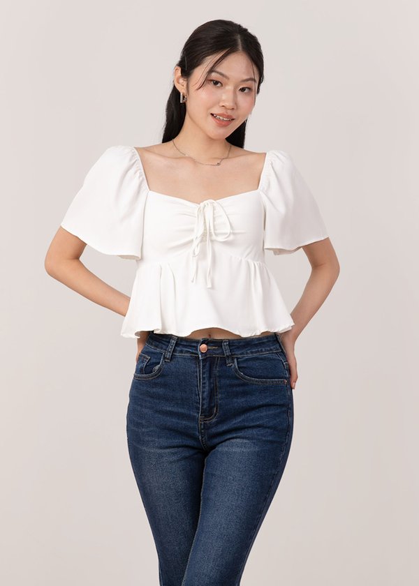 Faye Flutter Babydoll Top in White