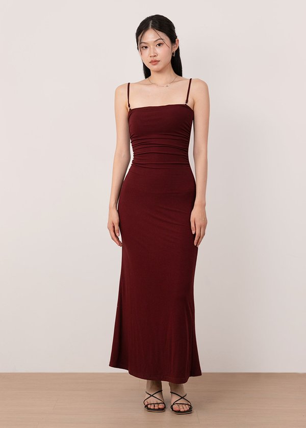 Ultra Soft Ruched Maxi Dress in Wine Red