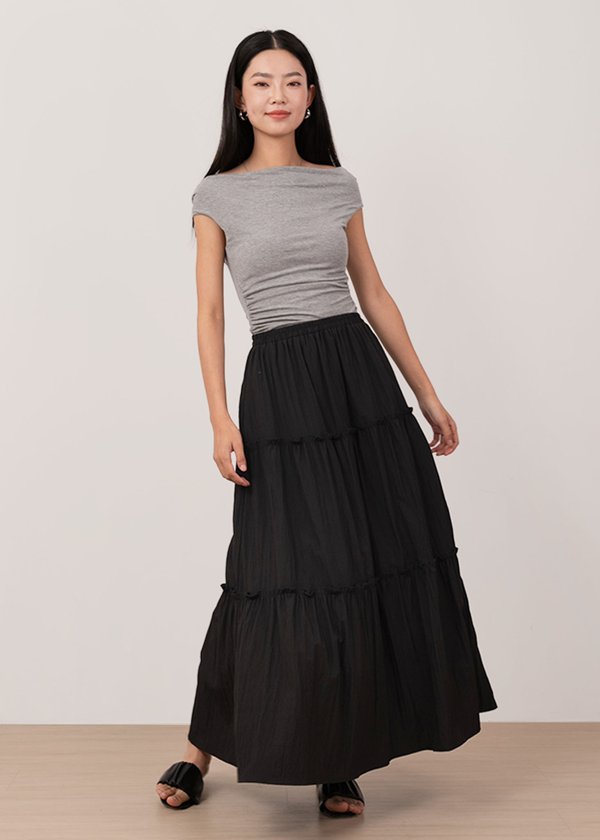 Dreamy Tier Maxi Skirt in Black