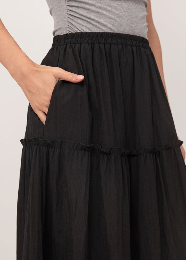 Dreamy Tier Maxi Skirt in Black