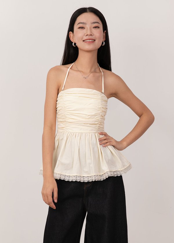 Piper Ruched Peplum Top in Soft Yellow