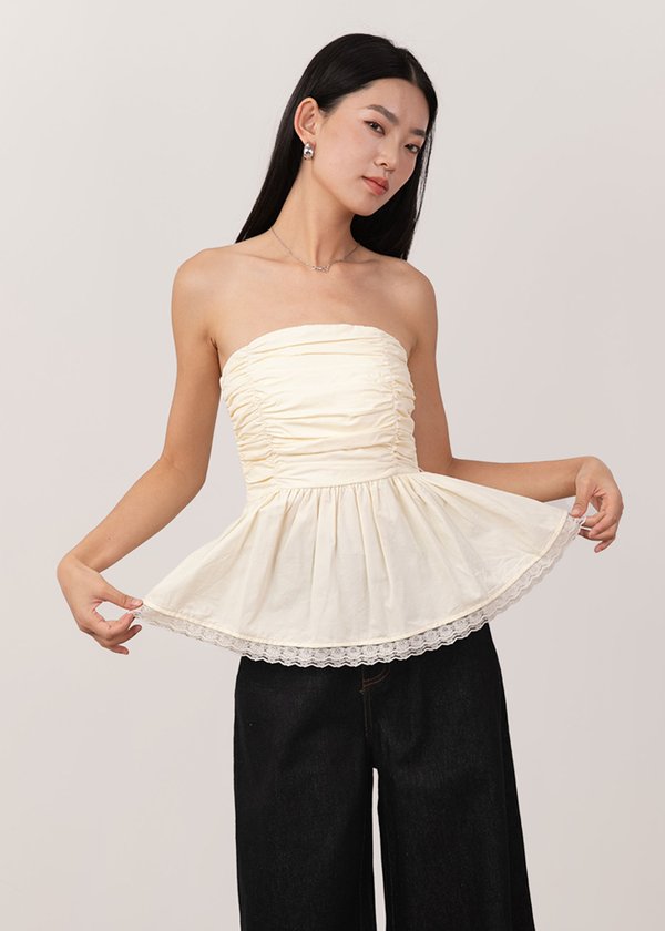 Piper Ruched Peplum Top in Soft Yellow